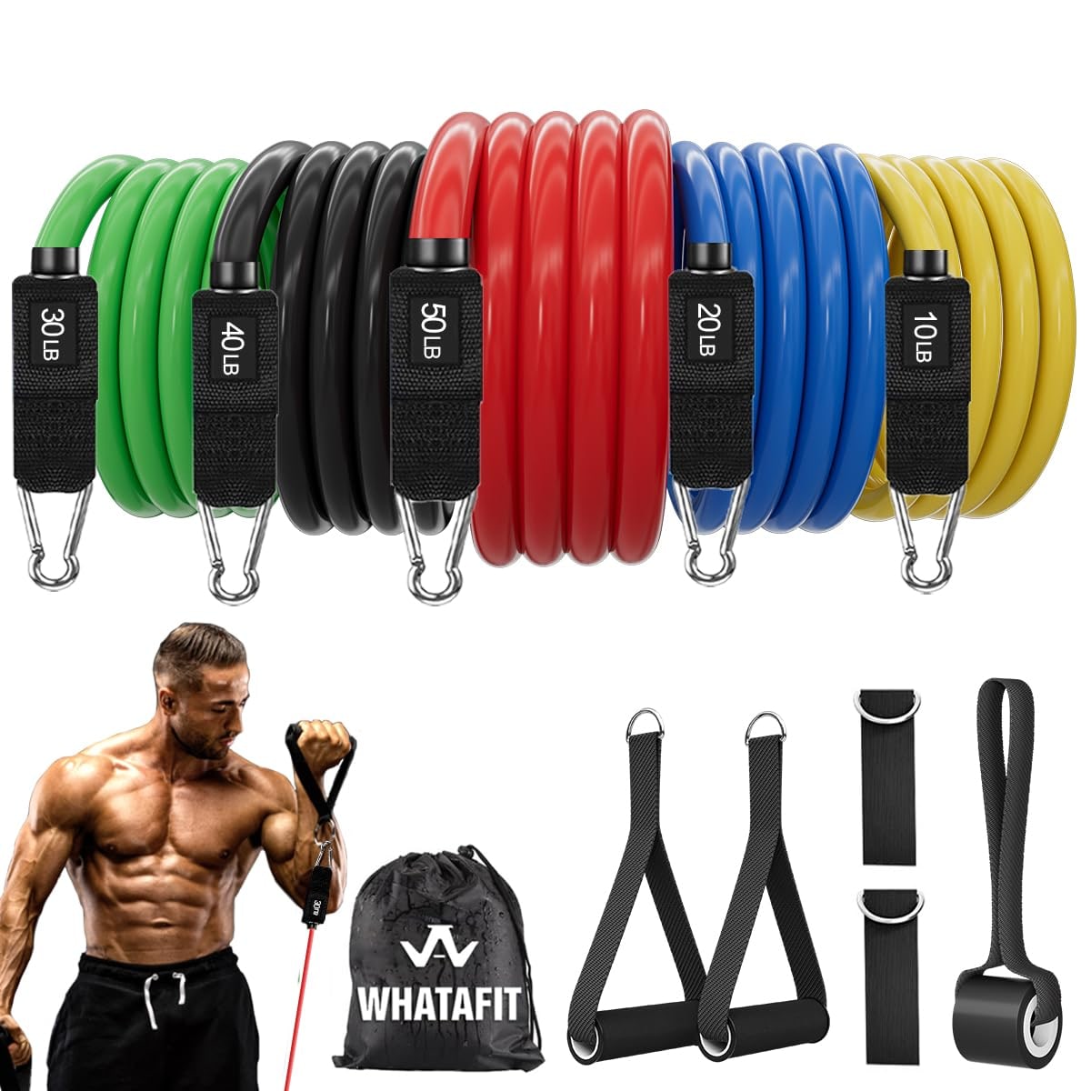 Whatafit Resistance Bands with Handles, 5-Level Set